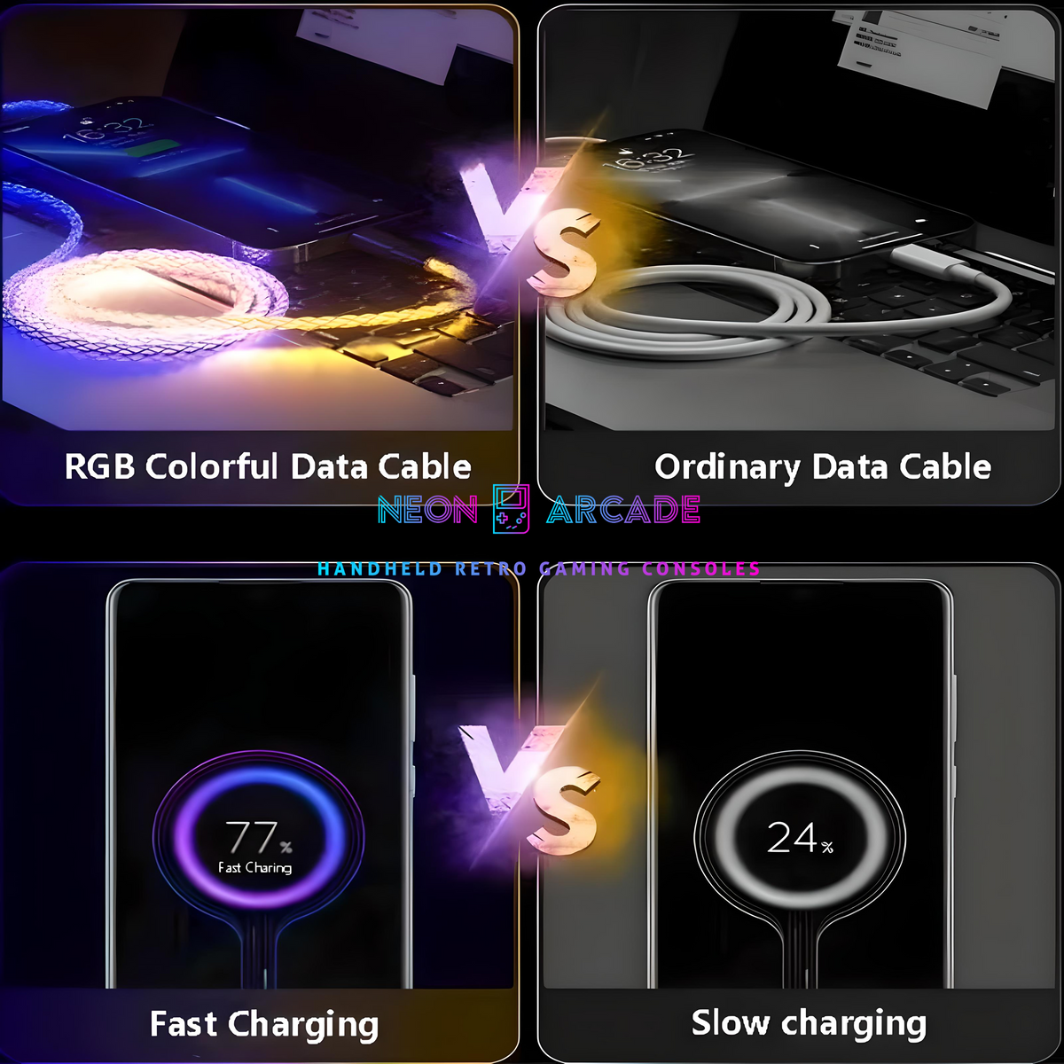 Type A to Type C USB Fast Charging Cable - 7A LED Luminous Flow 1m