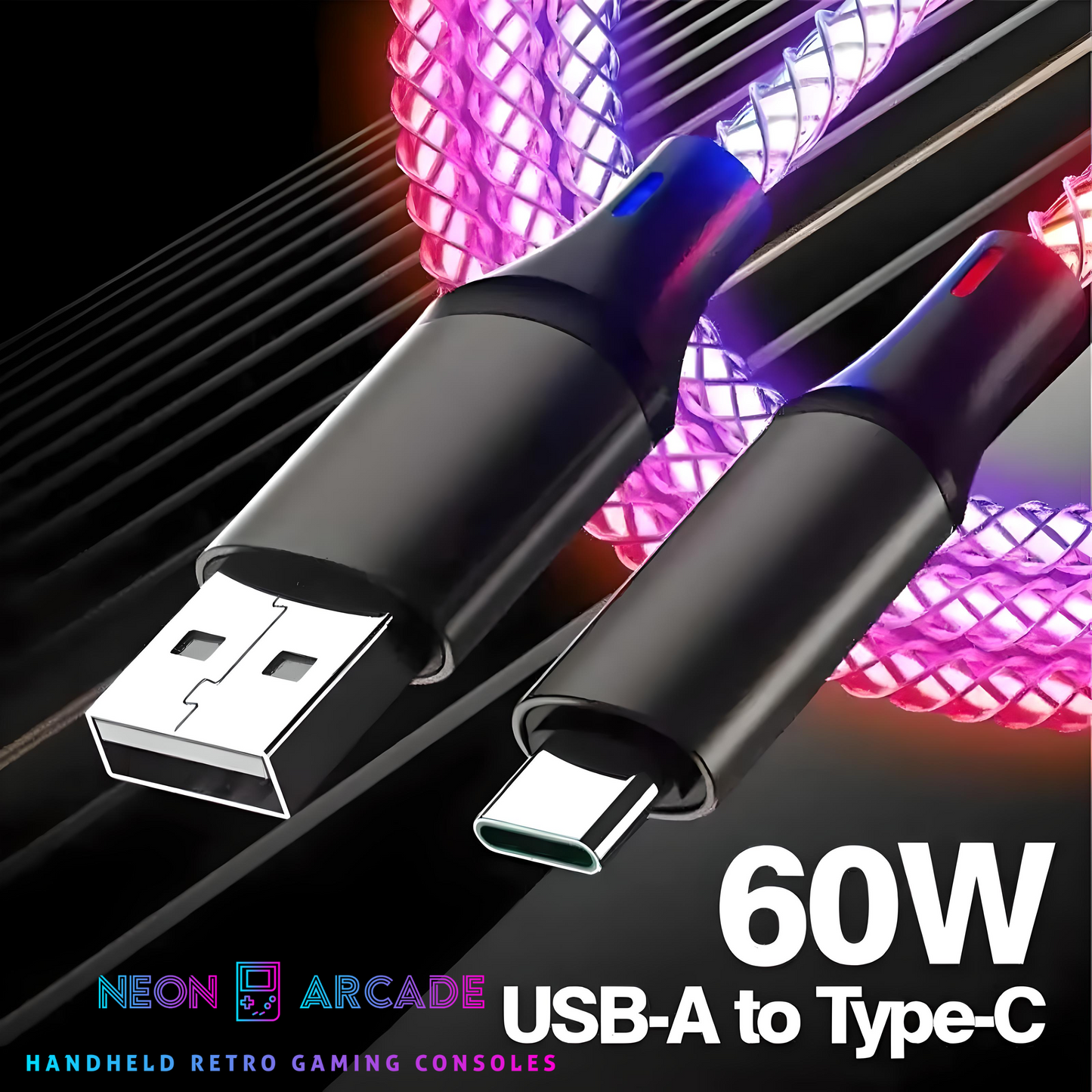 RGB 1m Type A to Type C USB BRAIDED Fast Charging Cable- 66w