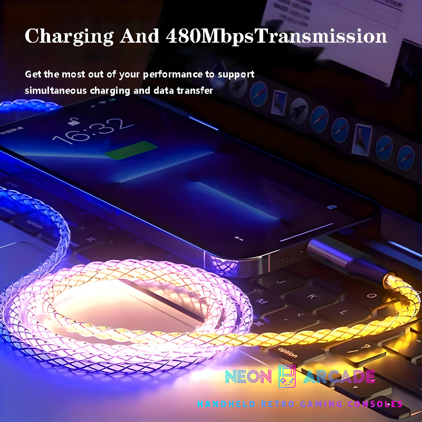 RGB 1m Type A to Type C USB BRAIDED Fast Charging Cable- 66w