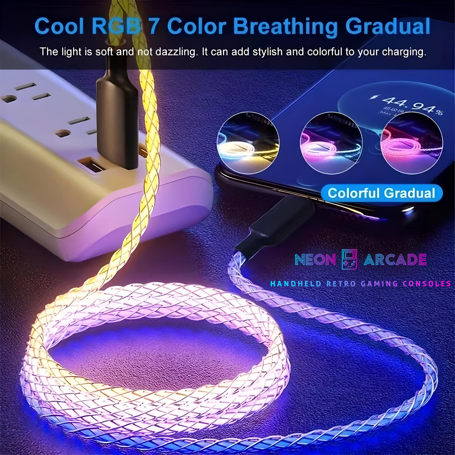 RGB 1m Type A to Type C USB BRAIDED Fast Charging Cable- 66w
